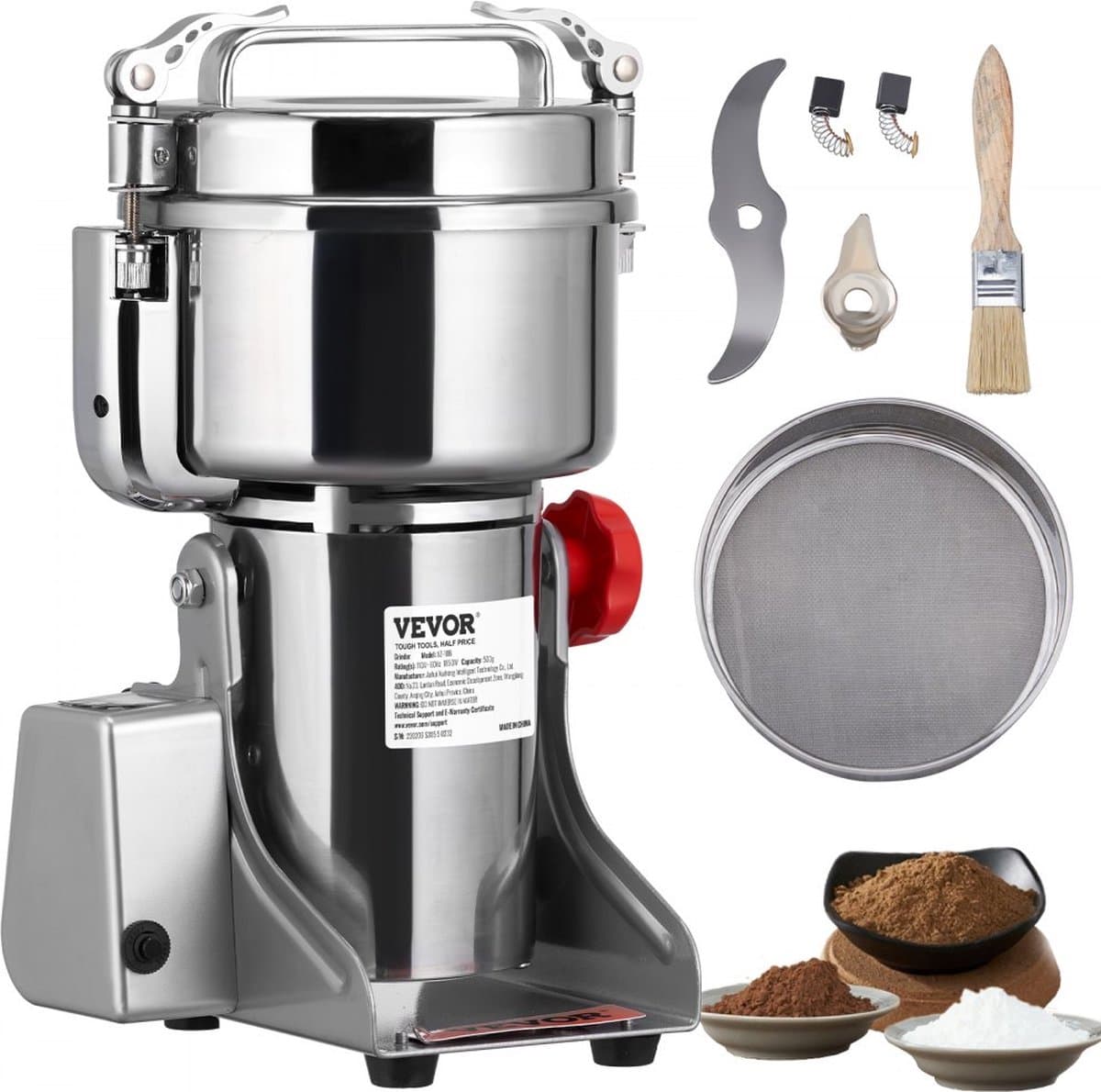Draagbare Graanmolen 2500g Grinder 3750W multifunctionele keukenmolen roestvrijstalen molen poedermachine timing droge molen — afbeelding 1