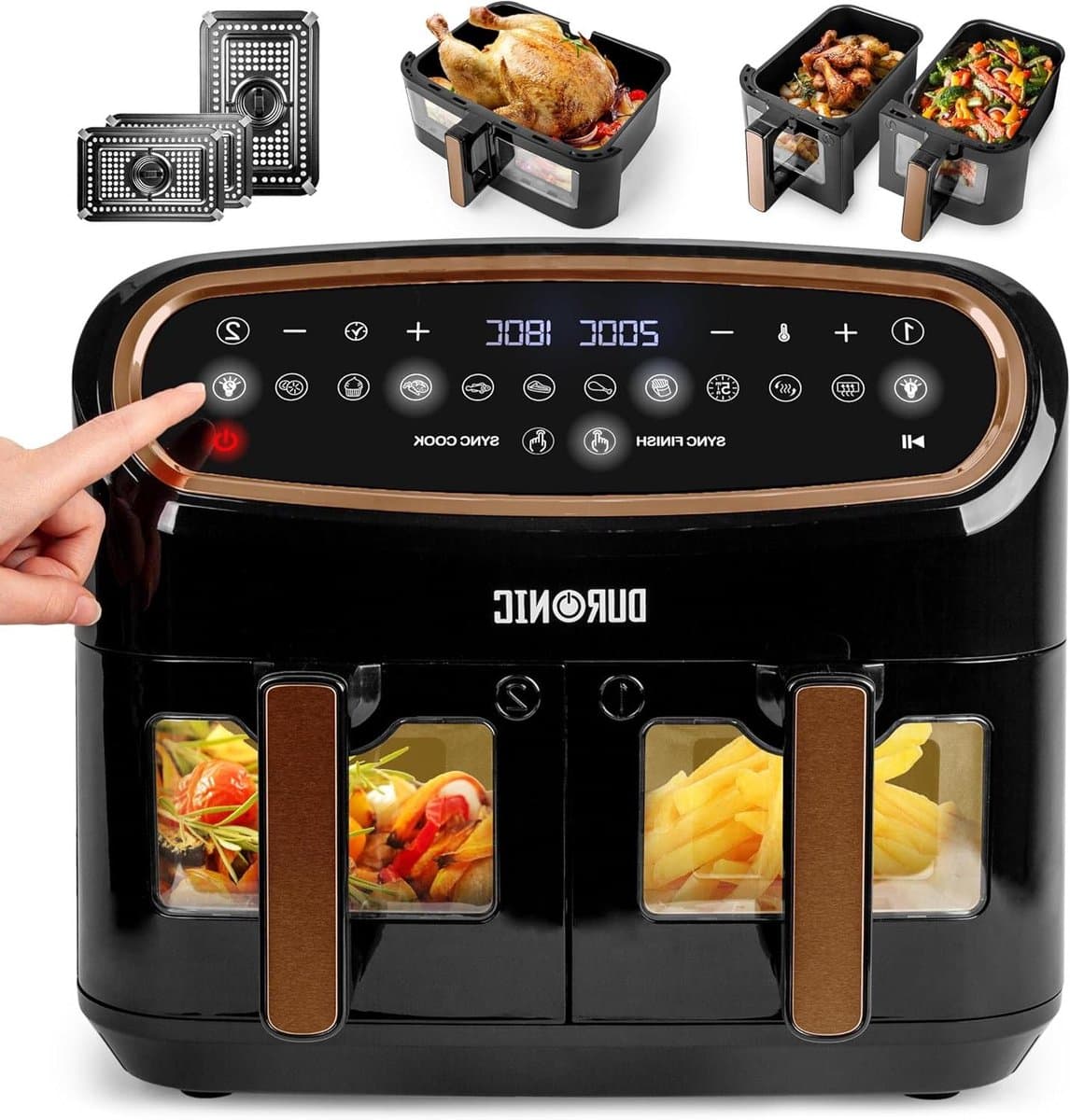 Heteluchtfriteuse Set - Airfryer Lades - Gezond Koken - Sync Cook Sync Finish - 10 Liter Capaciteit - Zwart Goud — afbeelding 1