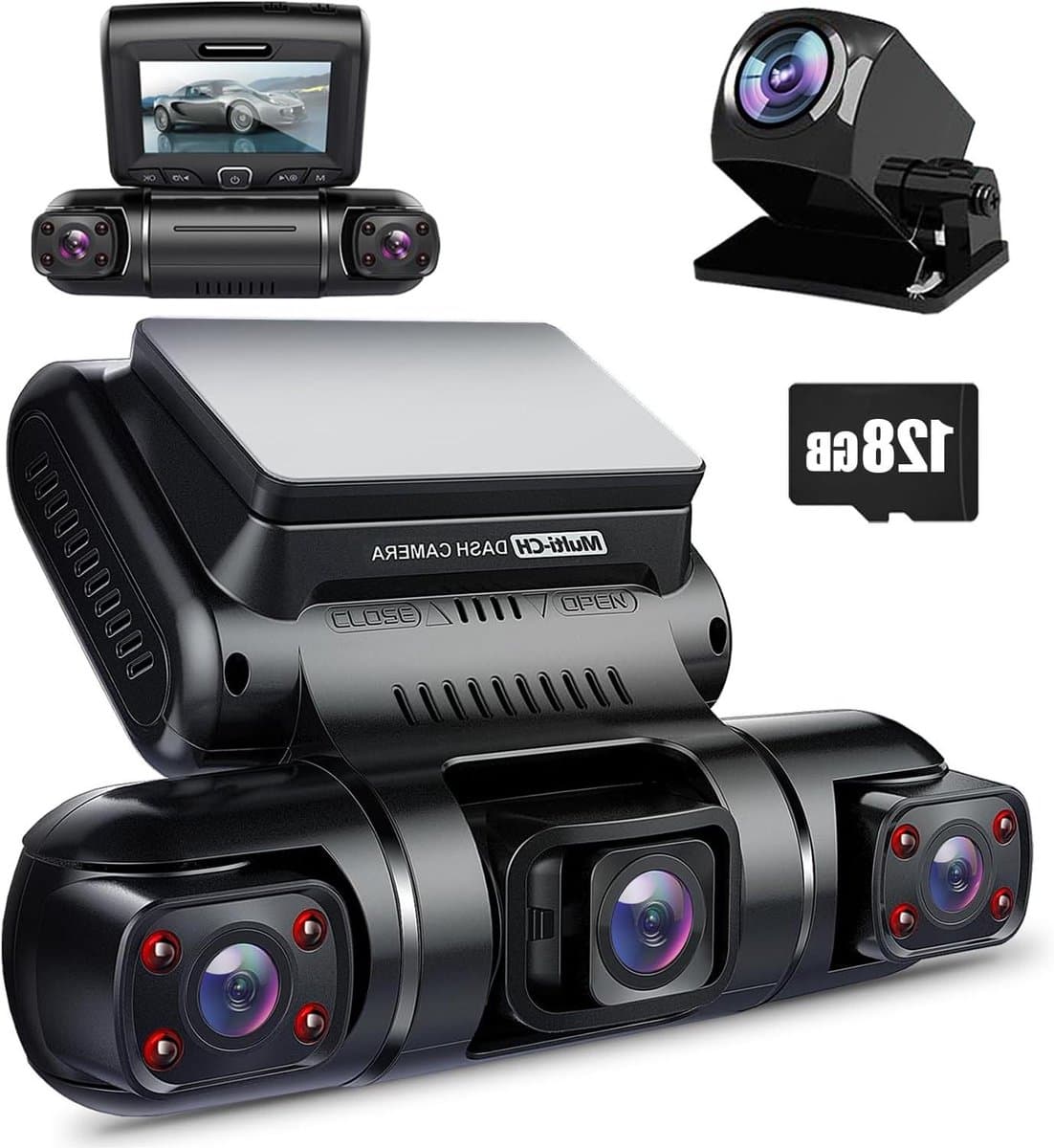 Dash Cam - Auto Camera - Rij Veilig - 4 Kanalen Opname - 1080p FHD - Zwart — afbeelding 1