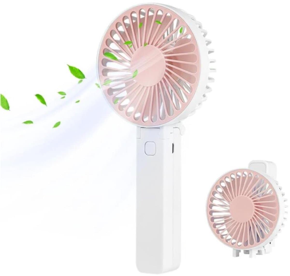 Handventilator - Draagbare Ventilator - Mini Ventilator - USB Oplaadbaar - 3 Standen - Draadloze Tafelventilator - Voor Thuis, Kantoor, Buiten En Reizen - Wit / Roze — afbeelding 1