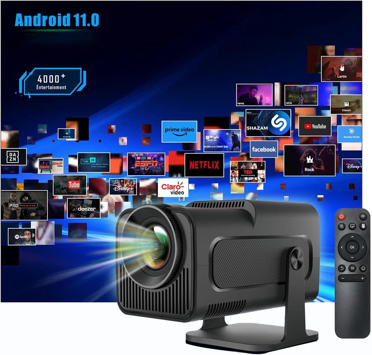 Mini Keystone Projector - Smart 1080P Draagbare Home Cinema Projector met WiFi 6, BT 5.0, 180° draaifunctie, 230 ANSI pixels, Bluetooth Projector voor telefoon, pc, laptop, PS5, HDMI, USB — afbeelding 1