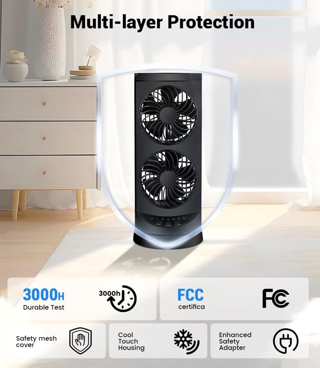 Torenventilator, 42 inch draagbare oscillerende stille koelventilator met afstandsbediening, 3 modi en snelheidsinstellingen, ingebouwde timer LED-display staande vloerventilatoren veilig voor slaapkamer, thuiskantoor, zwart — afbeelding 1