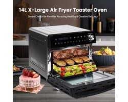 Heteluchtfriteuse - 14L – Mini Oven - 1800W - 240V - XXL - 11 Programma’s – LED Touchscreen - 14L capaciteit - Inclusief Rotisserie - en Accessoires