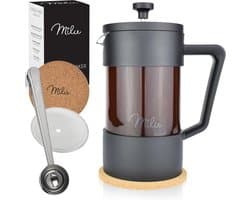 Milu French Press Koffiemaker | 350ml, 600ml, 1L | Glazen Cafetière, koffie Pers voor Thuis, Reizen en Kamperen – Inclusief Onderzetter, Lepel en Vervangingsfilter - Franse Pers Koffiezetapparaat (1000 ml)