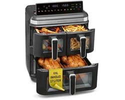 Heteluchtfriteuse Verticale 3 Kamers - 3000 W Vermogen - 17 Liter Inhoud - Kunststof Metaal - Voor Bakken Braden Frituren - Airfryer XXL
