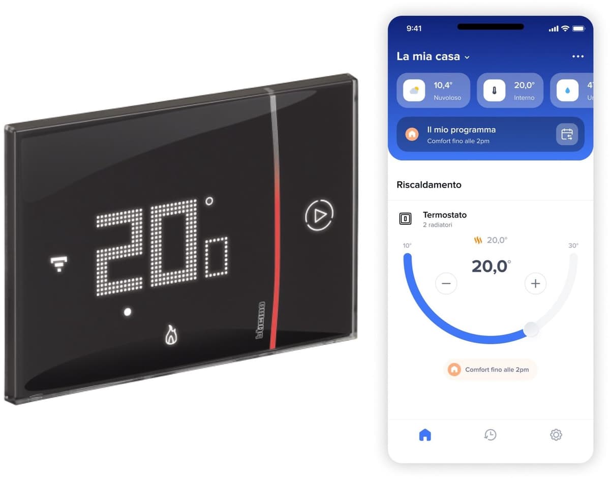 SXG8002 Smarther2 Intelligente wifi-thermostaat met, inbouwthermostaat, programmeerbaar, aan-/uit-bediening, ook met app, en, weergave van de luchtvochtigheid, zwart — afbeelding 1
