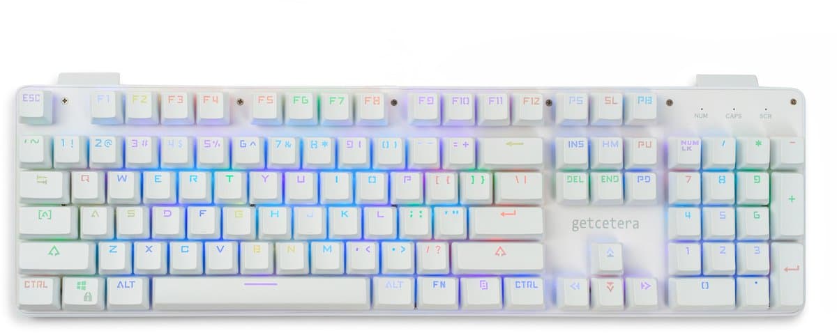 getcetera Gaming Keyboard 104 Keys – Blue Switches – RGB – Wit – Bedraad – USB-C – Numeriek Keypad – Anti-Ghosting — afbeelding 1
