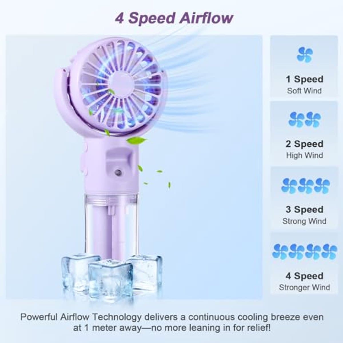 Draagbare Handventilator met Waterbatterij en Oplaadbare USB - Mini Ventilator met 4 Snelheden voor Buiten en Reizen — afbeelding 1
