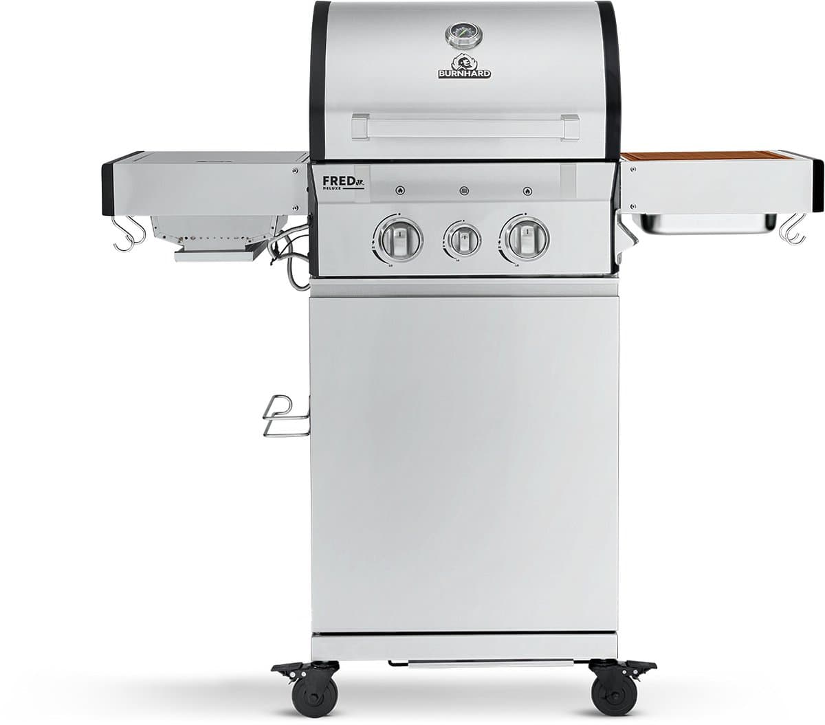 BURNHARD® 2 Branders gasbarbecue FRED Jr. Deluxe Series 3 incl. 900°C keramische infraroodbrander, gietijzeren grillrooster + inklapbare zijtafels — afbeelding 1