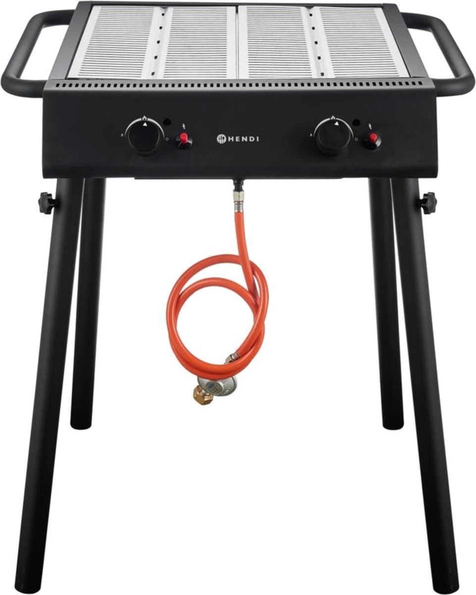 HENDI Krachtige gasgrill – 2 branders – compact en draagbaar – zwart – 9,5kW — afbeelding 1