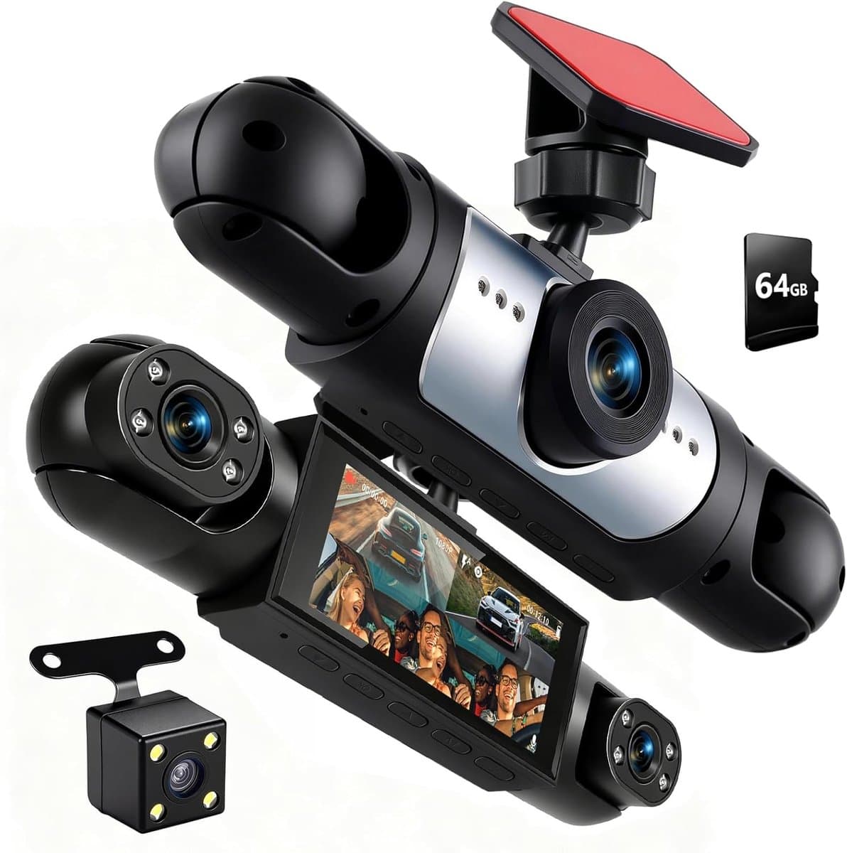 SnelShoppen - Mirror Dash Cam 4 Kanaals Achteruitkijkspiegelcamera 3.16 inch met G-Sensor, Parkeerbewaking, Nachtzicht, 24U Parkeerstand en 64GB Geheu — afbeelding 1