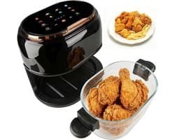 Heteluchtfriteuse - Zwart - 5 liter - Multifunctionele Airfryer met Glazen Mand en Touchscreen - Voor het Hele Gezin