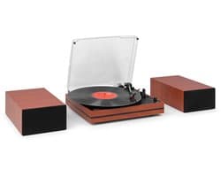 Platenspeler met speakers - Audizio Akron - LP speler - Bluetooth - AUX - 3 snelheden - Kersen houtlook