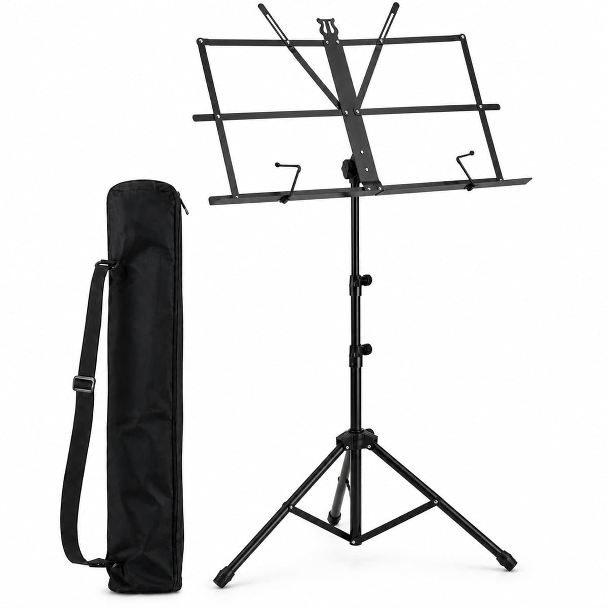 JustValue Opvouwbare Muziekstandaard - Verstelbaar 47-95 cm - Met Draagtas - Zwart — afbeelding 1