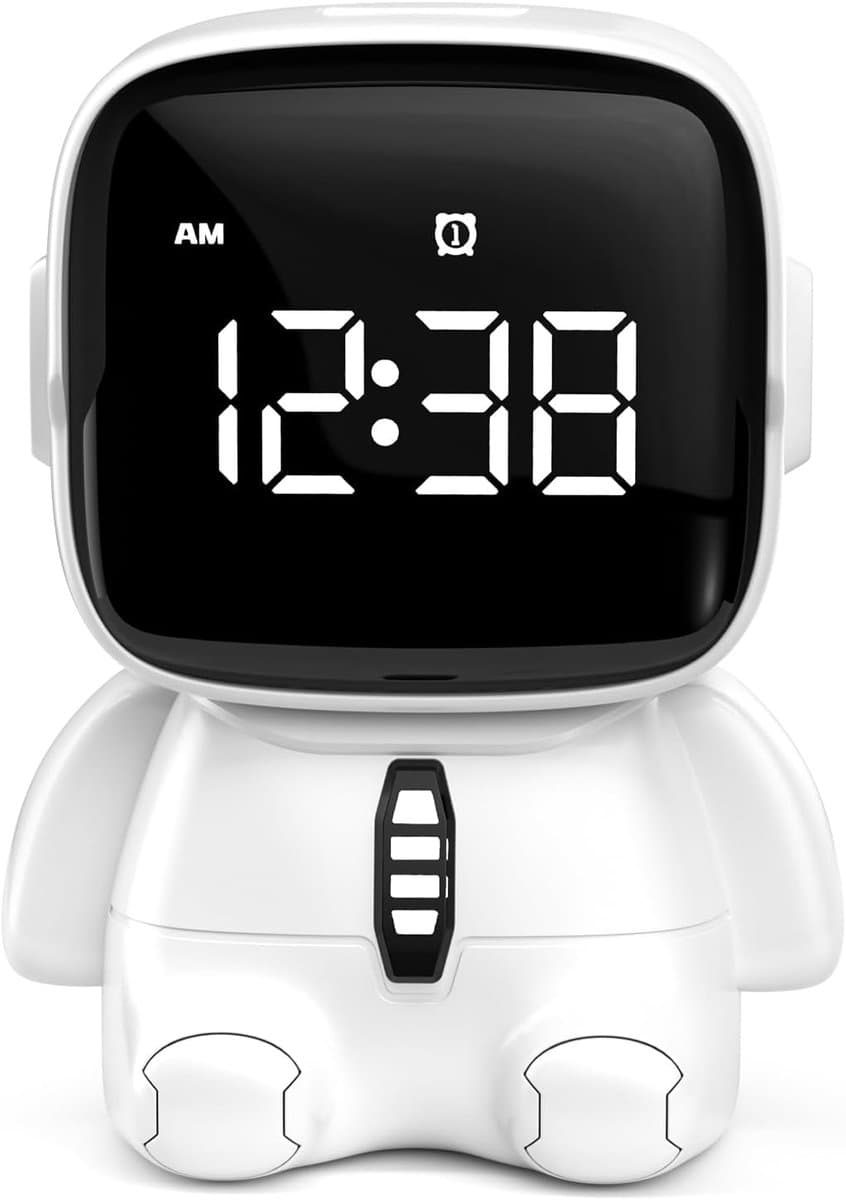 Wekker voor tienerjongens met 2 instelbare alarmgeluiden, 5 alarmmelodieën, snooze-functie, aanpasbare 12/24-uurs timer en USB-oplaadpoort. — afbeelding 1
