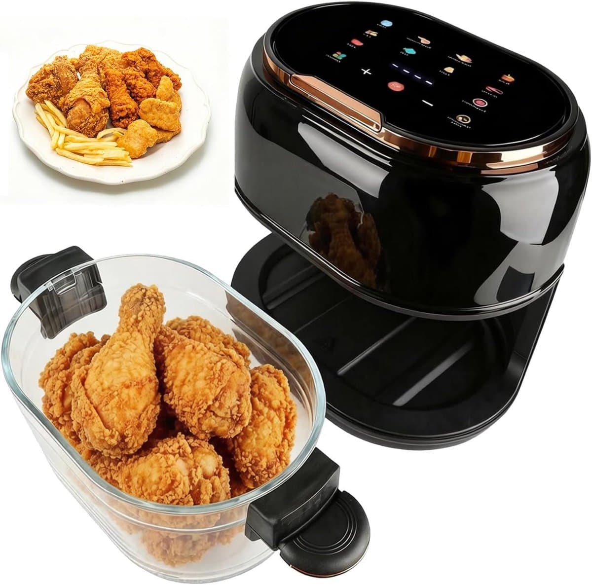Heteluchtfriteuse - Zwart - 5 liter - Multifunctionele Airfryer met Glazen Mand en Touchscreen - Voor het Hele Gezin — afbeelding 1