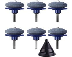 SnelShoppen - 6x Maaierscherper, Universele 5cm Multi-Scherpsteen met Rotobalans voor de Meeste Boormachines, Blauw, Tuin Accessoires