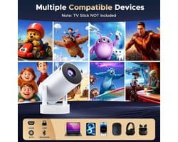 Beamer met Batterij, Draagbare Projector ondersteuning 4K resolutie, 220° Rotatie, WiFi 6 Bluetooth, Android TV, Ingebouwde Speaker, Auto Keystone Beamer voor Buiten Thuisbioscoop Slaapkamer