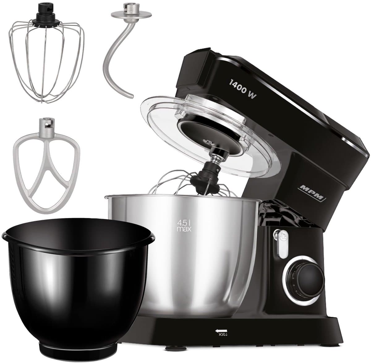 Keukenmachine 4,5 l - multifunctionele mixer - 1400 W - twee kommen en drie gardes - ShopVlot — afbeelding 1