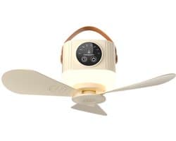 tentventilator - Draagbare Plafondventilator - kampeer ventilator - fan - plafondventilator - ventilator - plafondventilator met verlichting - plafondventilator lamp - plafonventilator afstandsbediening- kampeerventilator accu - geel-7200mAh