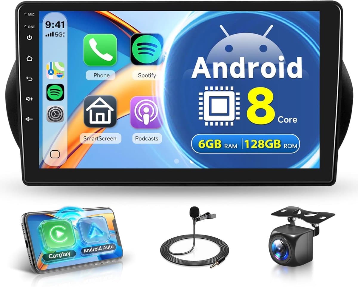 Auto radio 10.1 inch - 8-core Android - 6GB RAM + 128GB opslag - Navigatie en Bluetooth - SnelShoppen — afbeelding 1