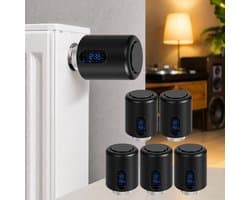 WiFi Radiatorthermostaat met App-bediening en 7 Ventieladapters – Zwart – 5-pack