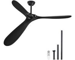 Plafondventilator 180 cm - Zonder Licht - 6 Snelheden met Afstandsbediening - 3 Houten Bladen - Omkeerbare DC-motor - Binnen en Buiten - Zwart