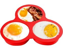 Keuken Siliconen Eierbakvorm - 3 Caviteiten Airfryer Moule - Multifunctioneel voor Oven, Microgolf, Airfryer - Etenveilig Silicone - Geschikt voor Eieren, Muffins, Kleine Taarten - Rood - Praktisch Bakken Accessoire