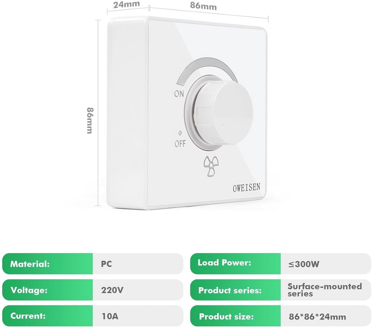 Jadeshay Fan Speed Controller Speed Controller 230V 86 Ceiling Type 10A Speed Controller Fan Wall Mounted LED Dimmer 230V 220V — afbeelding 1