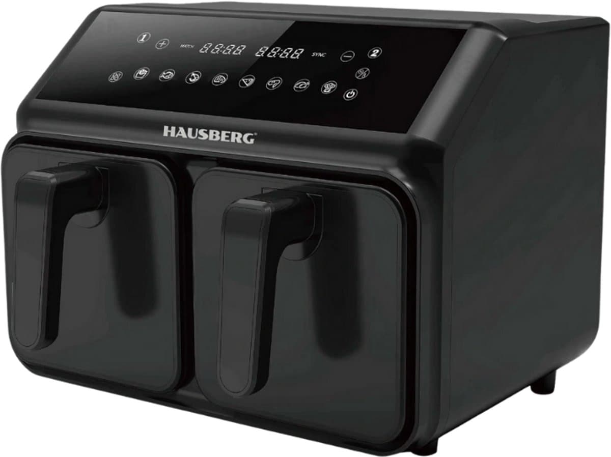 Hausberg HB-2375 Airfryer Met Dubbele Mand 8,4 L | 2200–2400 W | Grote Heteluchtfriteuse Met Twee Bakcompartimenten – Gezond Frituren Zonder Olie — afbeelding 1