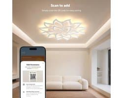 Dimbare Slimme LED-plafondlamp met Afstandsbediening en App, Moderne Kroonluchter voor Woonkamer en Slaapkamer, 18 Koppen, Ø105cm, 168W