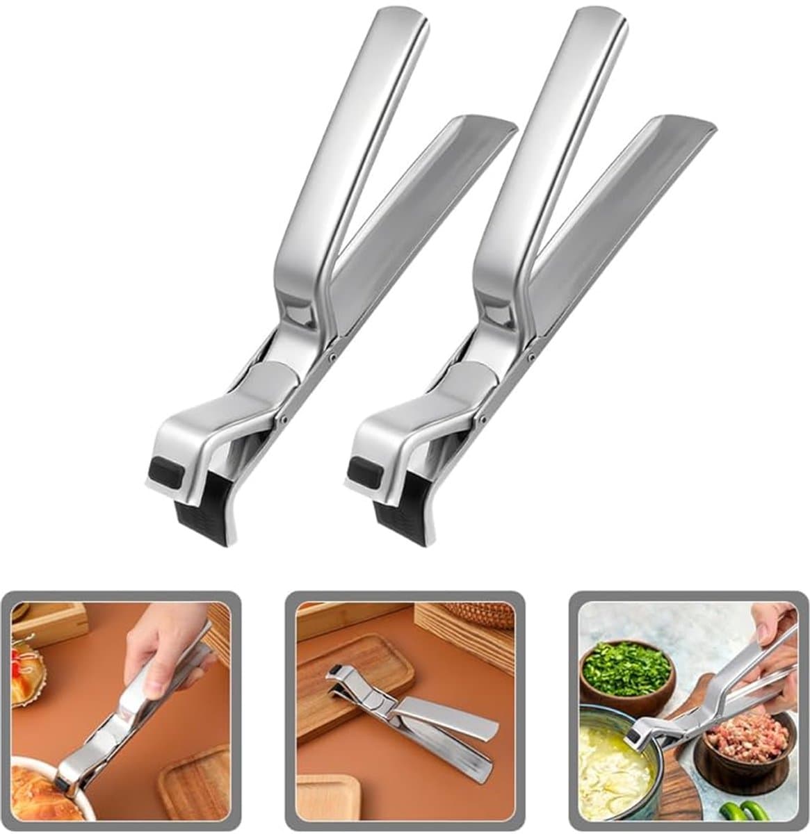 2 stuk - Komklem - Anti-verbrandings klem - RVS bordklem - Multifunctionele keukentang - Klemmen voor hete platen - Keukengereedschap - Antislipontwerp - Bakplaat Klem - Geschikt voor Airfryer, stoompan, pan en kom, oven - 18,5*3*8cm - zilver — afbeelding 1