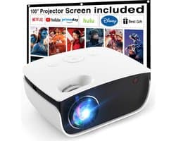 Mini Beamer - Input tot 1080P Full HD - Inclusief 100 inch scherm - Projector - Mini Projector - HDMI - USB - Wit - Smartphone - Draagbaar - Ingebouwde speaker