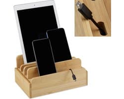 Oplaadstation bamboe - voor meerdere apparaten - kabel organizer
