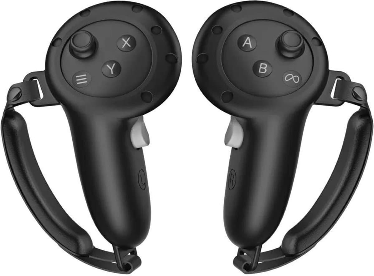 Siliconen controllerhoezen + houder voor Meta Quest 3S / Quest 3 – Zachte antislip beschermgreep met verstelbare bandjes – VR-accessoires (zwart/grijs) — afbeelding 1
