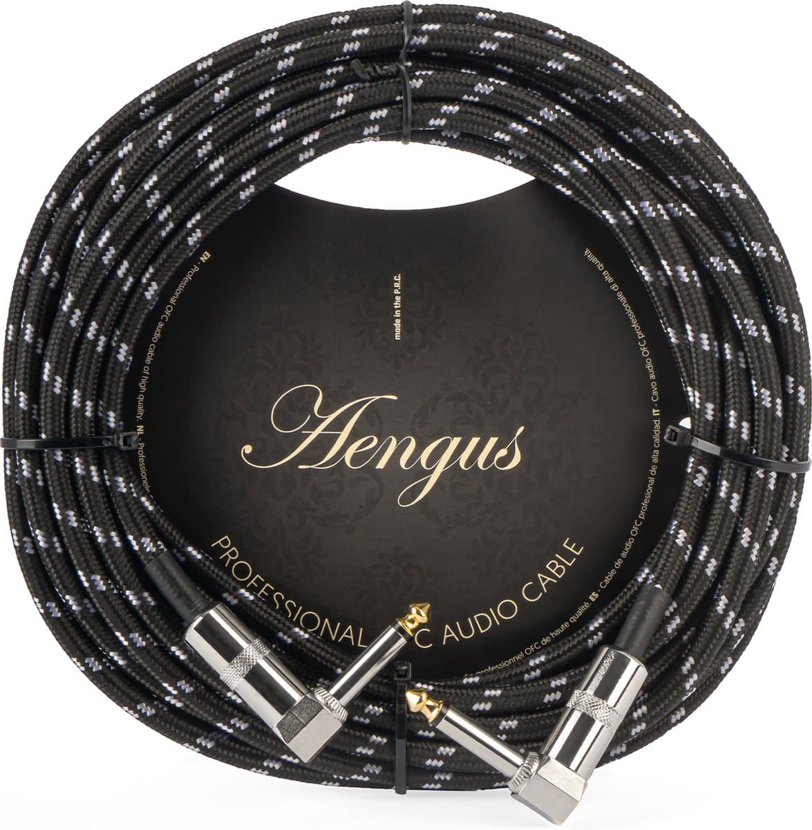 Áengus Black Tweed Gitaarkabel Instrumentkabel - 6.35mm mono jack plug haaks/haaks - 6 meter — afbeelding 1