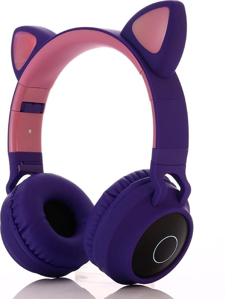 Kinder hoofdtelefoon - koptelefoon Bluetooth met led kattenoortjes purper - roze — afbeelding 1