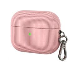 Luxe geribd hoesje voor oordopjes – Vertical Stripe design met sleutelhaak, geschikt voor AirPods Pro 2 (Roze)