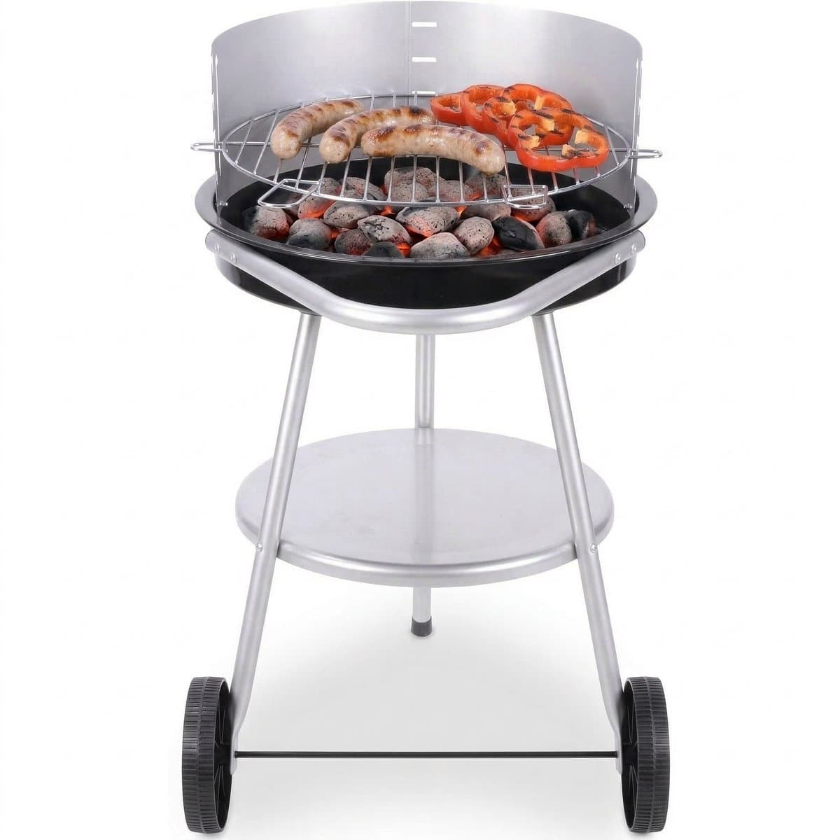 Lomera Houtskoolbarbecue - Houtskool BBQ - Barbecue op Wielen - Ronde Barbecue - Barbecue met Deksel - Verrijdbare Barbecue - Barbecue met Rooster - Verstelbaar Grillrooster - Halfronde Barbecue — afbeelding 1