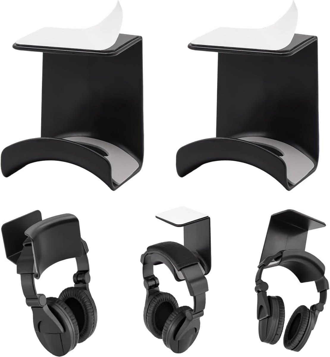 Set van 2 Hoofdtelefoonhouders voor Bureau en Muur, Zelfklevende Headset Standaard - Zwart — afbeelding 1