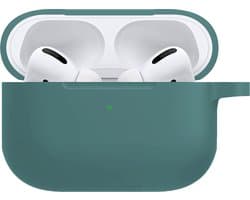 Hoesje - Geschikt voor Apple AirPods Pro 2 - Siliconen Hoes met Clip - Silicone Case Cover - Donkergroen
