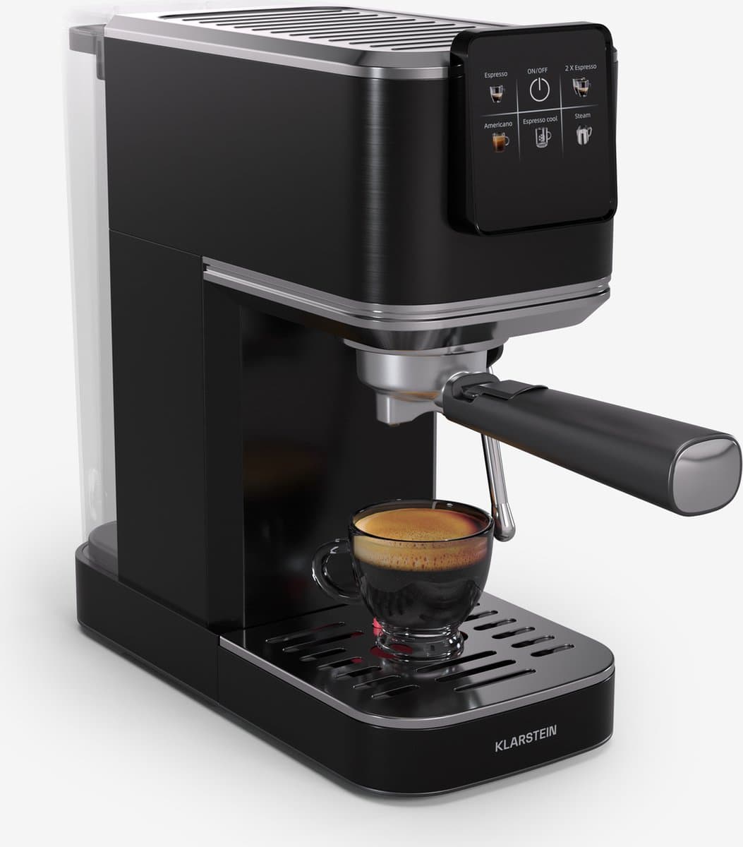 Klarstein SteelPresso Slim Touch Espressomachine – 20 bar, 1350 W, 1,2 liter waterreservoir, stoompijpje, zwart, compact, gebruiksvriendelijk, gemakkelijk schoon te maken, espressomachine — afbeelding 1