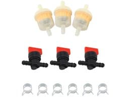 Dailygoods- Brandstofgastank Afsluiter - Set met 3 Brandstoffilters - 3 Afsluitkleppen - 6 Klemmen - Duurzaam Kunststof - Eenvoudig te Installeren - Brandstofklep