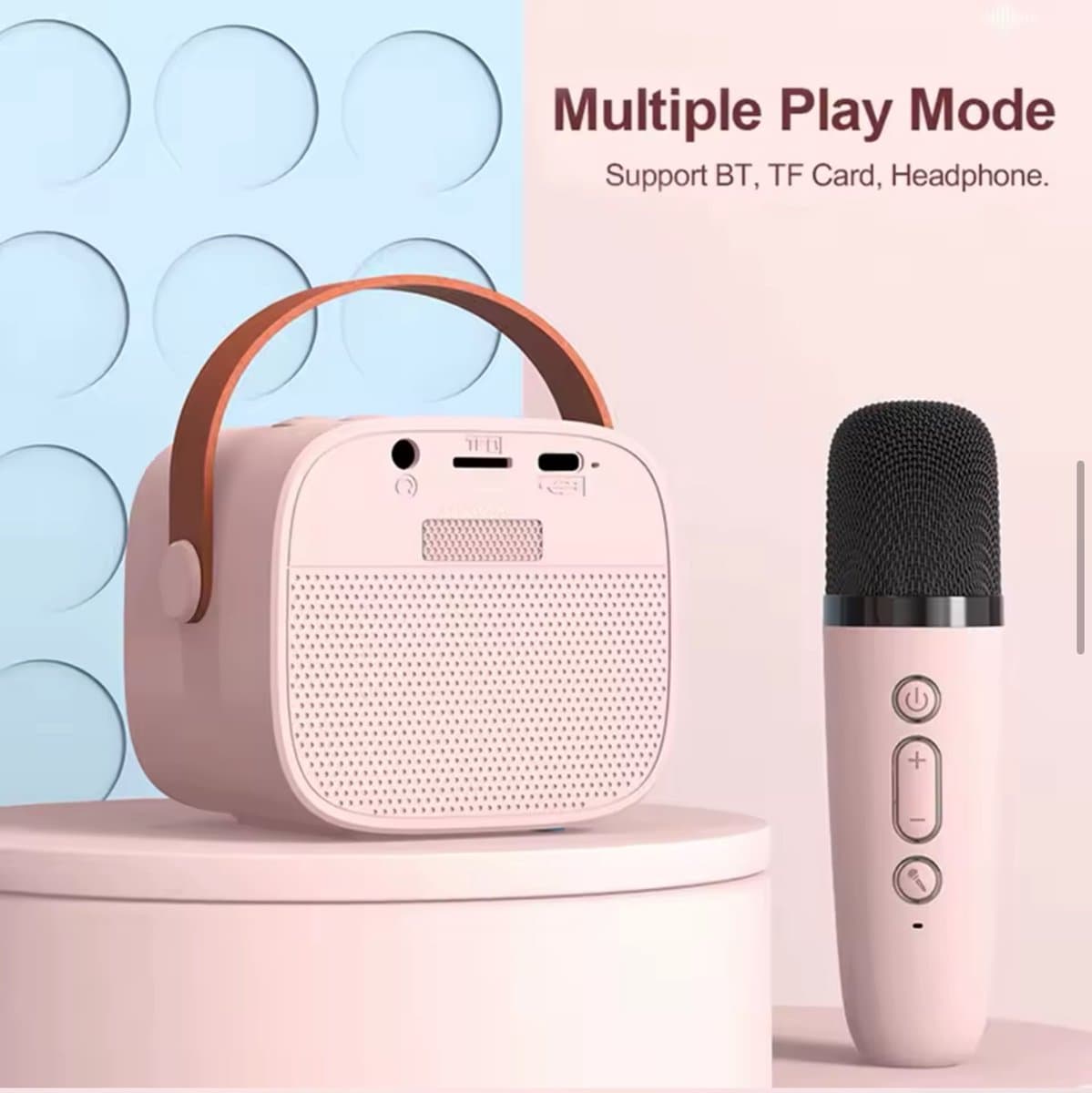 Mini Karaoke Machine voor Kinderen en Volwassenen – Bluetooth Karaoke Speaker met 1 Draadloze Microfoon – Roze – 4 Stemvervormers – TF/AUX – Oplaadbaar — afbeelding 1