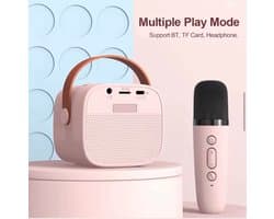 Mini Karaoke Machine voor Kinderen en Volwassenen – Bluetooth Karaoke Speaker met 1 Draadloze Microfoon – Roze – 4 Stemvervormers – TF/AUX – Oplaadbaar