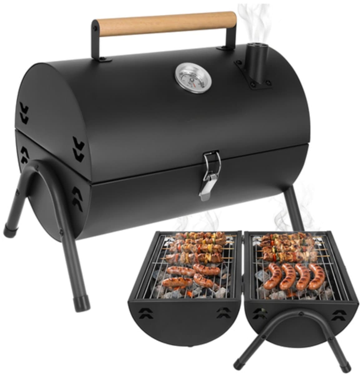MOZY® - Tafel Barbecue - Zwart - Inclusief Thermometer - met Aslades - Handvat - Compact - Camping Barbecue - Tafelbarbecue - Houtskoolbarbecue — afbeelding 1