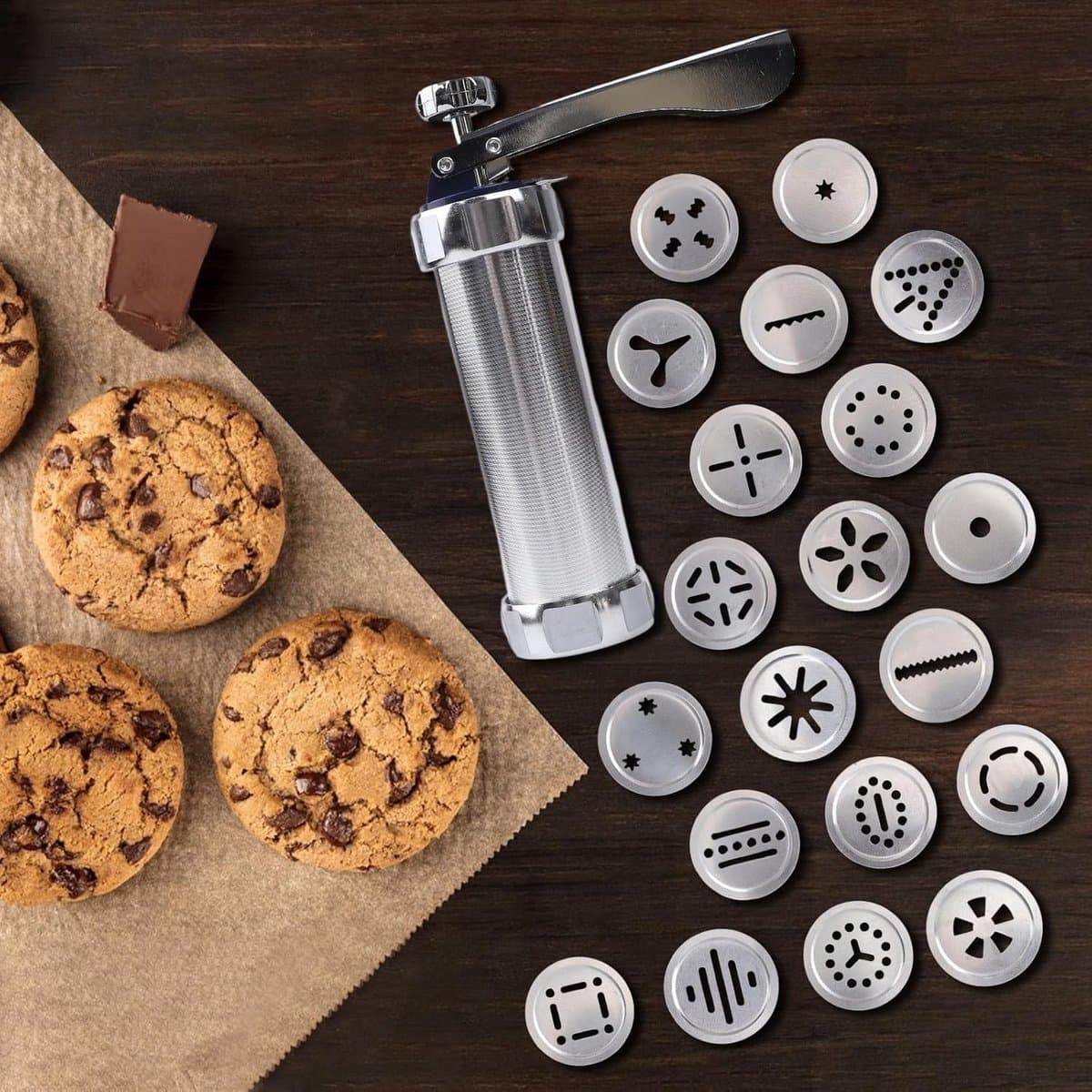 Koekjesmaker Machine - Bakgereedschap Set - Zelf Koekjes Maken - 20 Verwisselbare Schijven - 22 x 20 x 5 cm — afbeelding 1