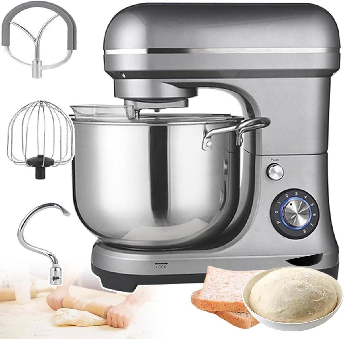Keukenmachine - Standmixer - Grote Partijen Maken - Krachtige 2000W Motor - 10L Kom - Zilver — afbeelding 1