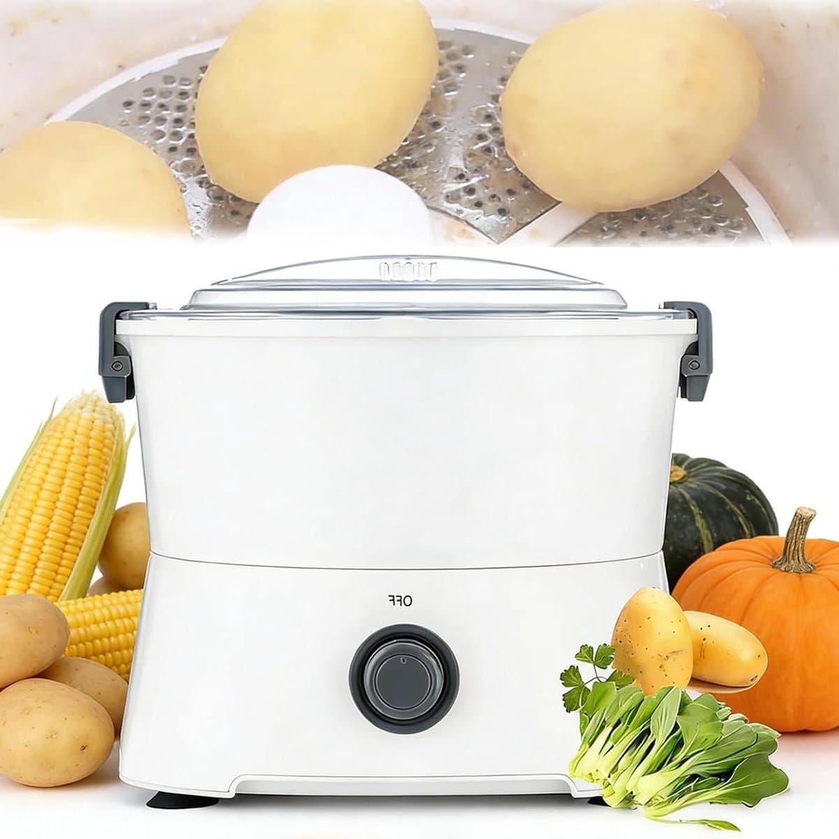 Elektrische Aardappelschiller - Keukenmachine - Snel Groenten Schillen - Efficiënte Koeling - 0.8 kg Capaciteit - Wit — afbeelding 1