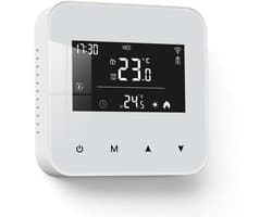 Slimme thermostaat voor combiketel, 2 draden, digitale kamerthermostaat bedrade wifi, programmeerbare verwarmingscontroller muur, werkt op batterijen, compatibel met en zwart